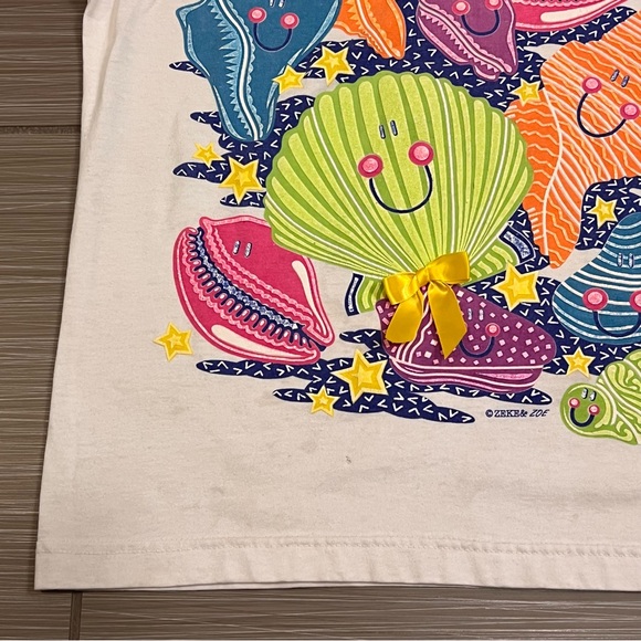 𝅺Vintage Beach Rare seashells 80s 90s t shirt top neon colorful XS - Picture 12 of 13